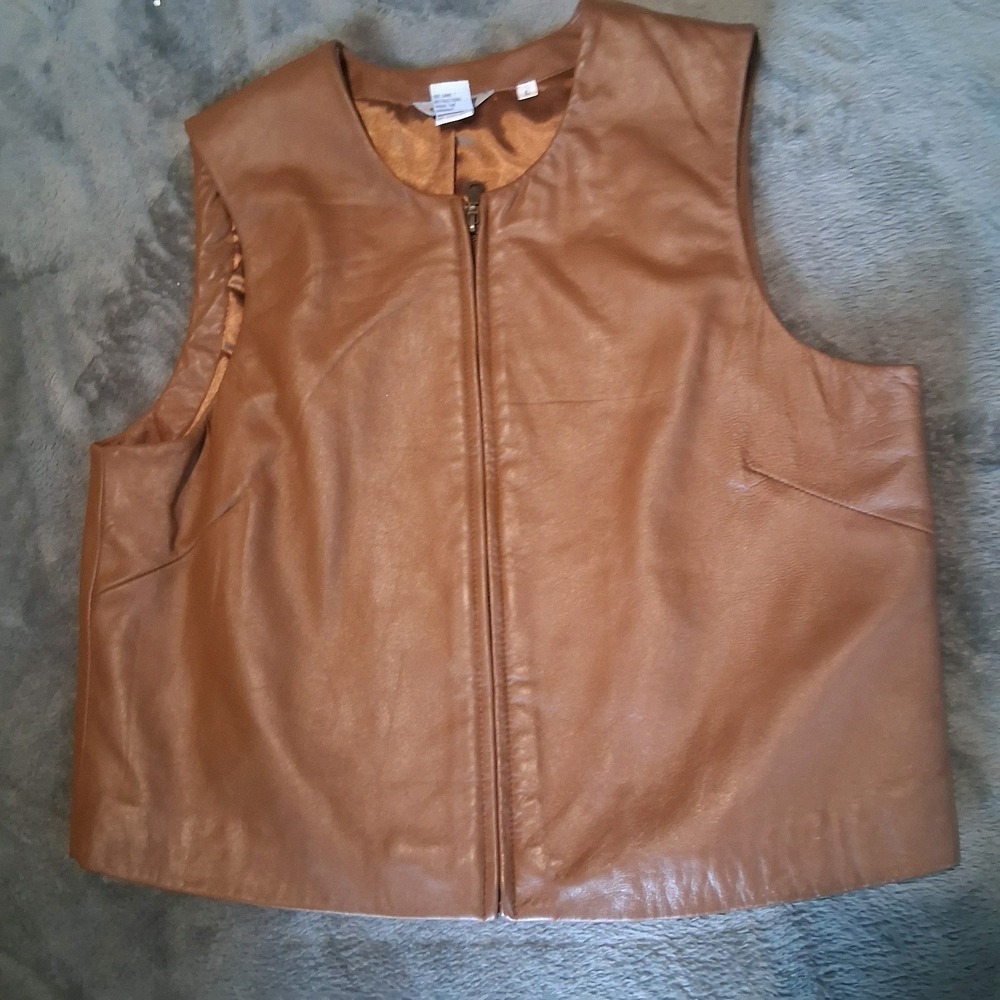 Stonebridge Brown Genuine 100% Leather Zip-Up Vest Size Large Layer Feminine VTG